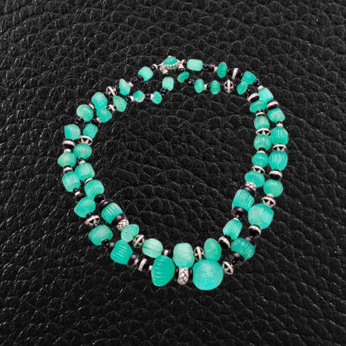 Ladies sunny topaz necklaces -Carved Emerald & Onyx Bead Necklace with Diamonds