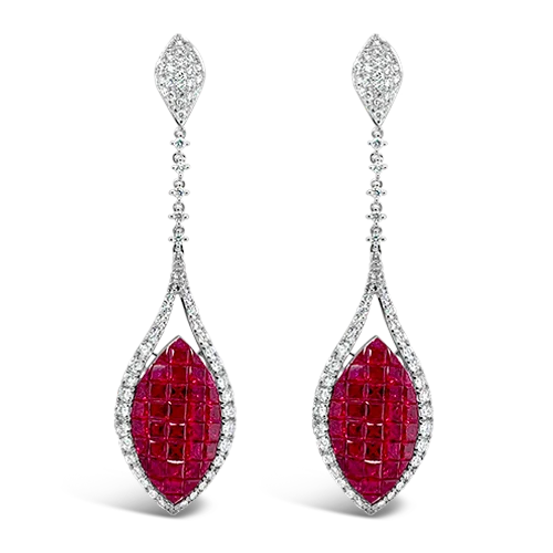 lace design earrings for women -Ruby & Diamond Dangle Earrings