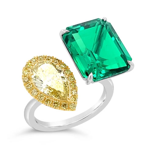 pearl accent rings for women -Emerald & Yellow Diamond Bypass Ring