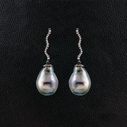 mosaic design earrings for women -Tahitian Pearl & Diamond Earrings