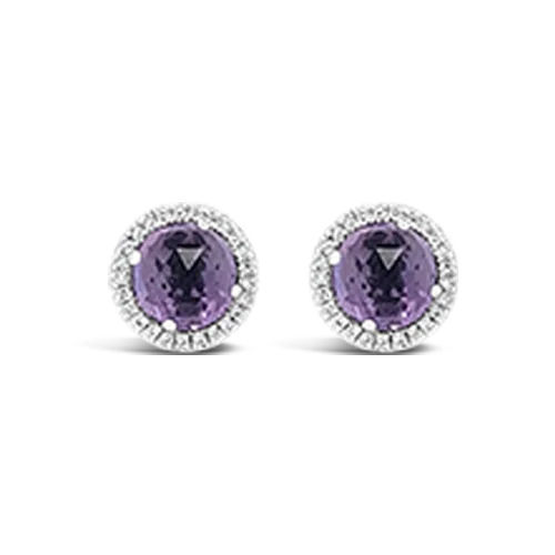 ladies earrings opal inlays -Amethyst & Diamond Earrings