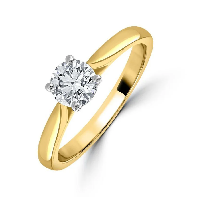 ribbon design rings for women -0.60ct Round Brilliant Cut Diamond Solitaire 18ct Yellow Gold Ring