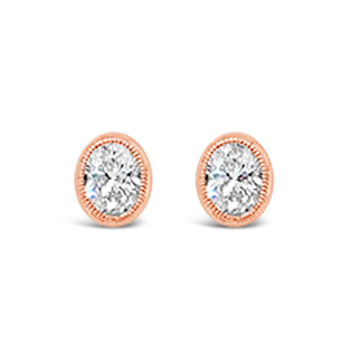 ladies yellow gold earrings dots -Oval Diamond Earrings