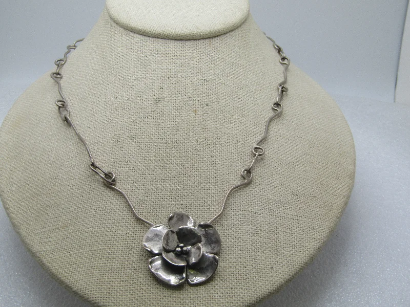 Ladies ruby glow necklaces -Vintage Sterling Floral Necklace, 18.5", 1960's or After