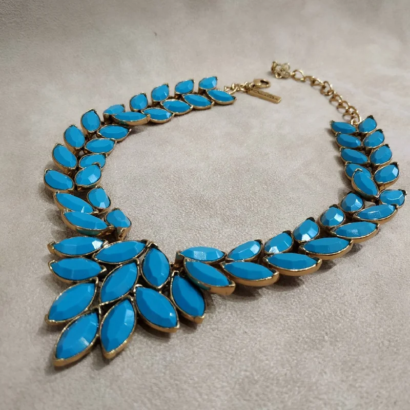 Ladies simple daily necklaces -Oscar De La Renta Turquoise Blue Statement Necklace