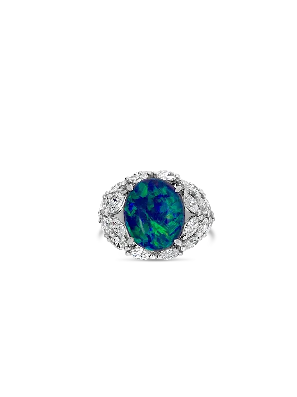 ladies cocktail rings gold finish -Black Opal & Diamond Ring