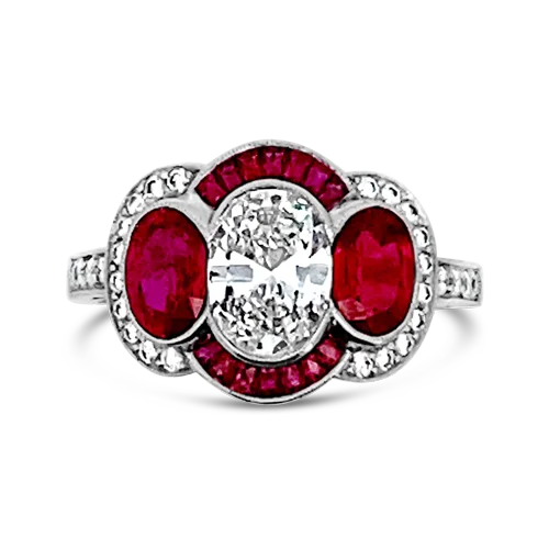 ladies silver rings emerald stones -Oval Diamond & Ruby Ring