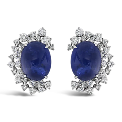 ladies leather earrings with accents -Cabochon Sapphire & Diamond Earrings