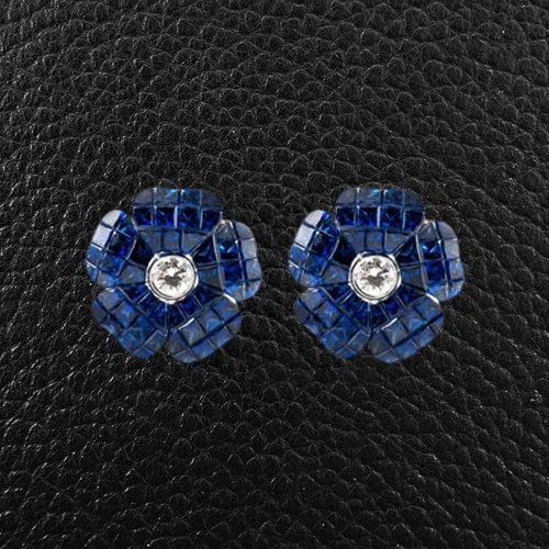 oxidized finish earrings for women -Sapphire & Diamond Flower Earrings