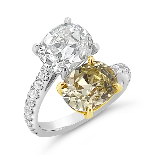 ladies gold rings celestial motifs -Yellow & White Diamond Bypass Ring