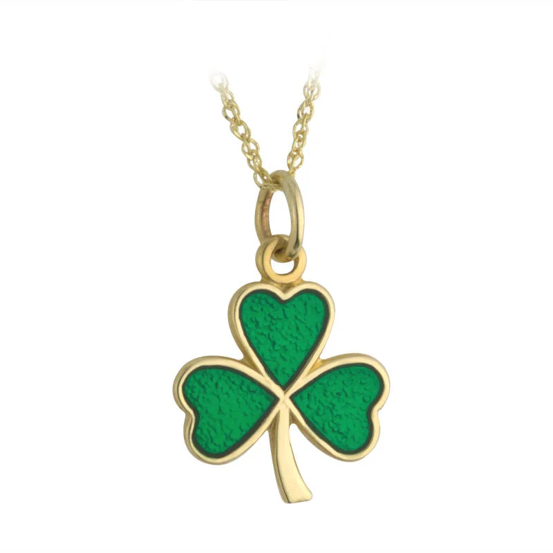 Ladies ivory white necklaces -14k Gold Green Shamrock Necklace