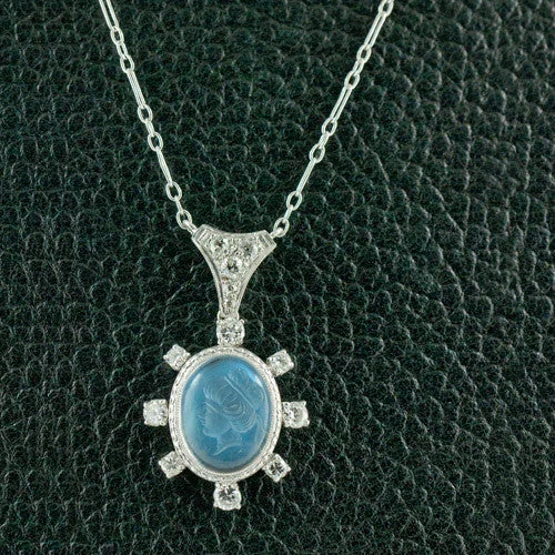 Ladies brilliant Swarovski necklaces -Moonstone Cameo & Diamond Necklace