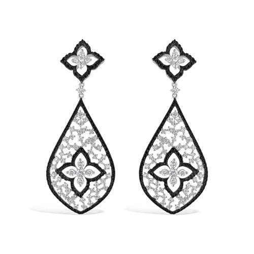 gold tree design earrings for women -Black & White Diamond Dangle Earrings