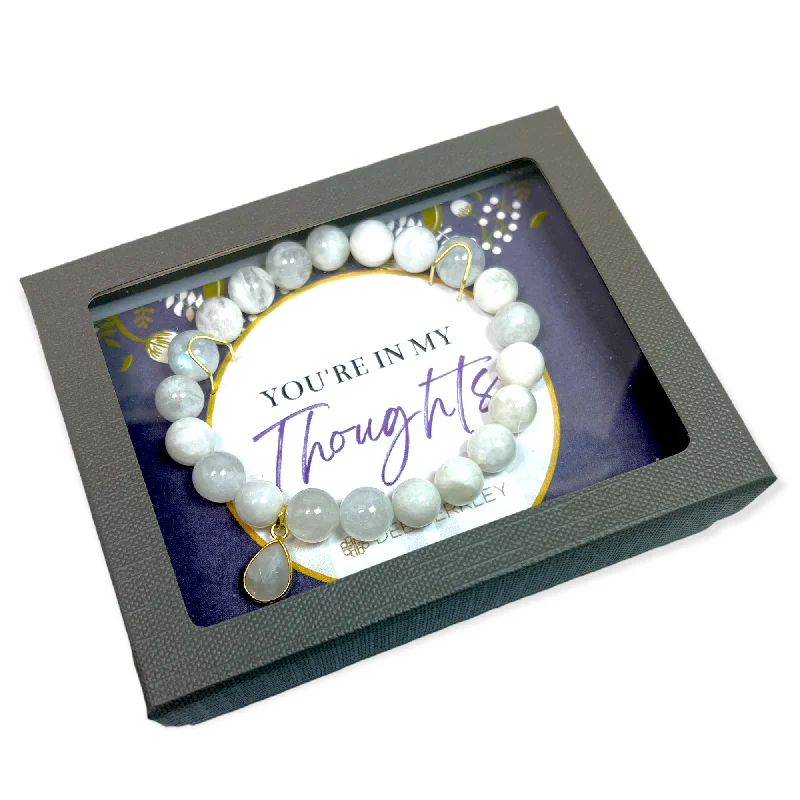 Ladies loose wrap bracelets -Moonstone with Gold Charm "You're in My Thoughts" Bracelet Gift Box