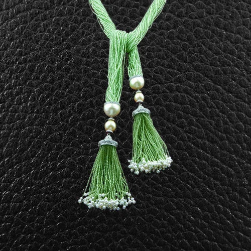 Ladies loose lariat necklaces -Peridot, Diamond & Pearl Sautoir Necklace