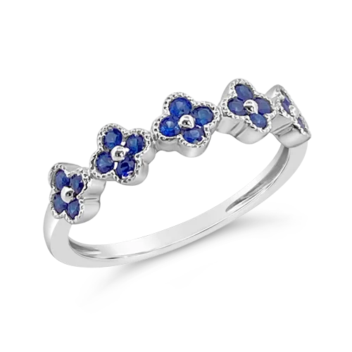 ladies cocktail rings gold finish -Sapphire Flower/Clover Ring