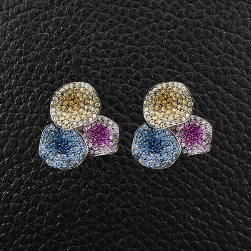 floral texture earrings for women -Flower Petal Earrings with Multicolor Sapphires