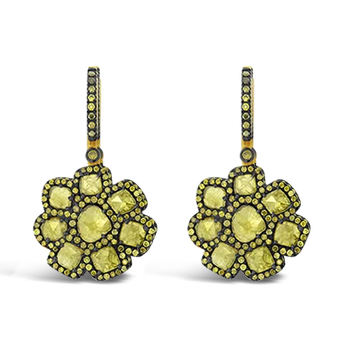 carved design earrings for women -Yellow Diamond Flower Earrings