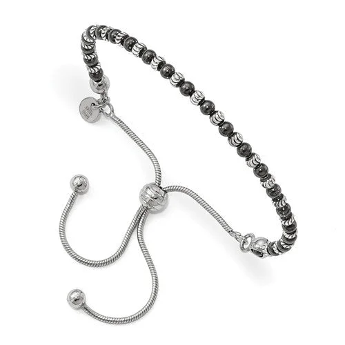 Ladies ray shine bracelets -Sterling Silver Black Ruthenium-Plated D/C Adjustable Bolo Bracelet