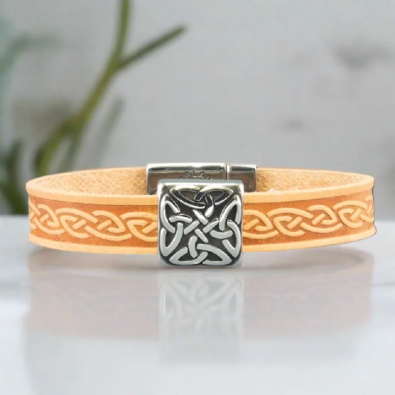 Ladies mythic gleam bracelets -Braden Tan Celtic Cuff Leather Bracelet