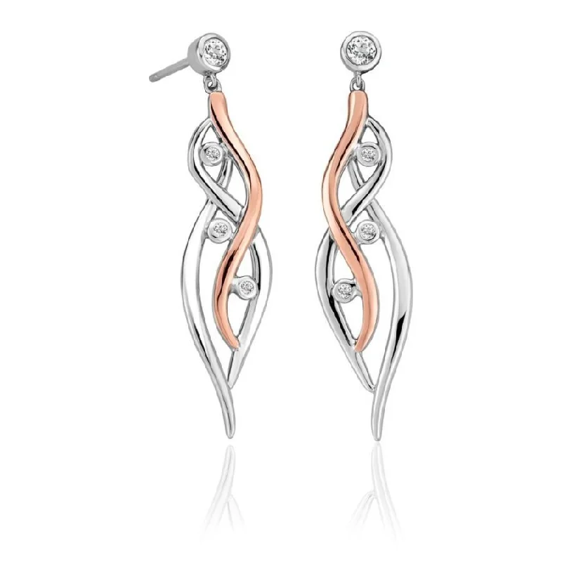 rose gold cross rings for women -Silver and 9ct Rose Gold Swallow Falls Wht Top Drop Earings