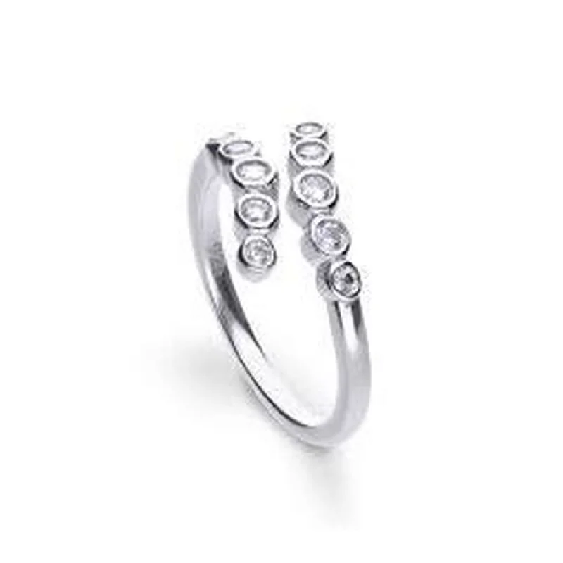 floral band rings for women -Silver Cubic Zirconia Set Crossover Ring, size N