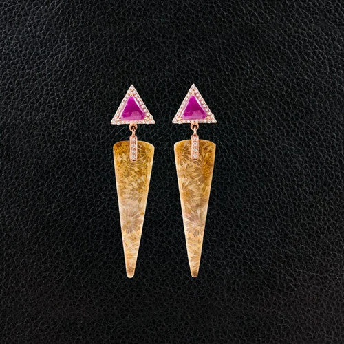 gold twist earrings for women -Ruby, Coral & Diamond Earrings