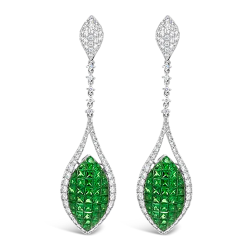 rose gold pearl earrings for women -Tsavorite & Diamond Curvy Dangle Earrings