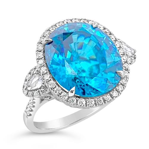 vintage rings for women retro design -Blue Zircon & Diamond Ring