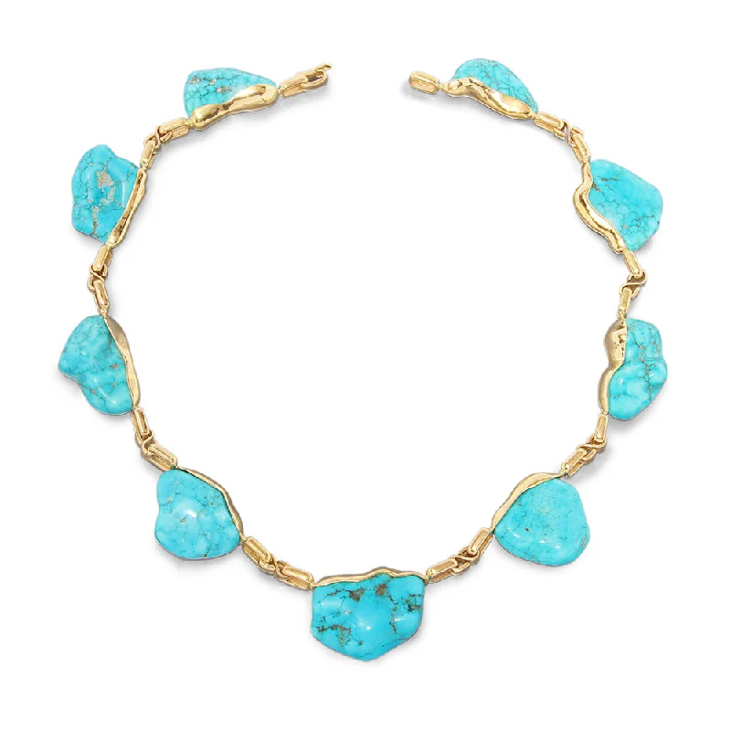 Ladies mighty elephant necklaces -Oval & S Shaped Gold Links Tumbled Turquoise Necklace