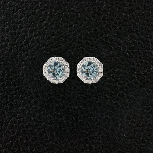 ladies silver earrings kunzite stones -Aquamarine & Diamond Earrings