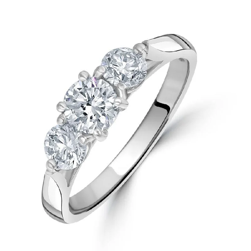 ladies casual rings for everyday -Platinum Round Brilliant Cut Diamond Trilogy Ring