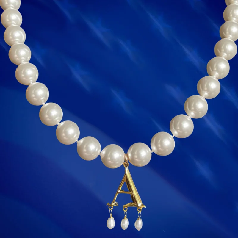 Ladies sleek deco necklaces -Pearl Necklace with Letter