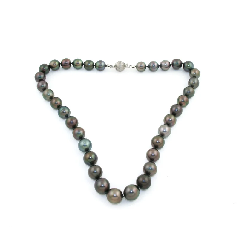 Ladies heavy bold necklaces -10mm Natural Tahitian Black Pearl Necklace