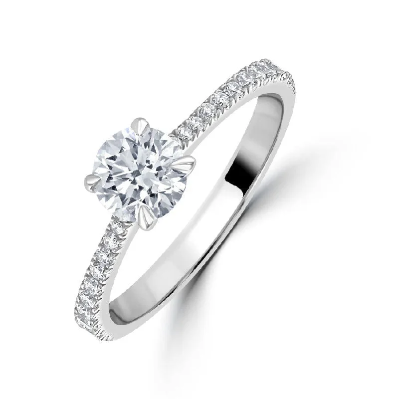 ladies gold rings dragonfly motifs -Platinum 0.71ct Round Brilliant Cut Diamond Solitaire Ring with Diamond Shoulders