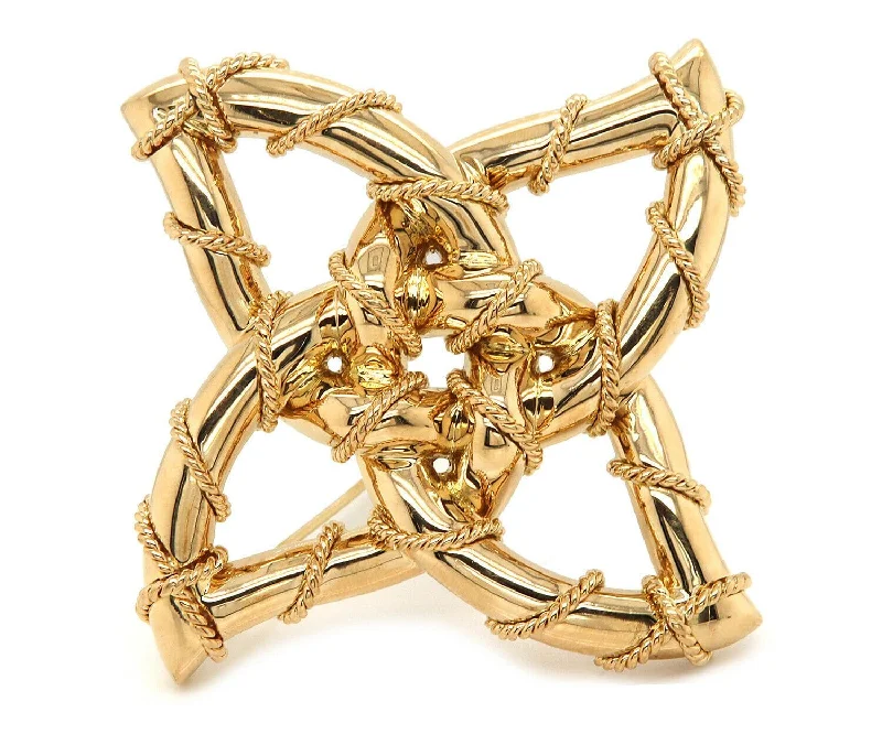 triple gem brooch for women -Valentine Magro Polished Rope Shuriken Style Brooch in 18K