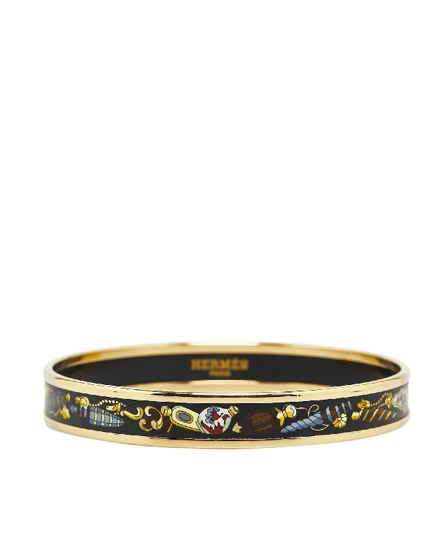 Ladies tale charm bracelets -Gold-Plated Enamel Print Bangle