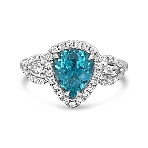 wraparound rings for women -Blue Zircon & Diamond Ring