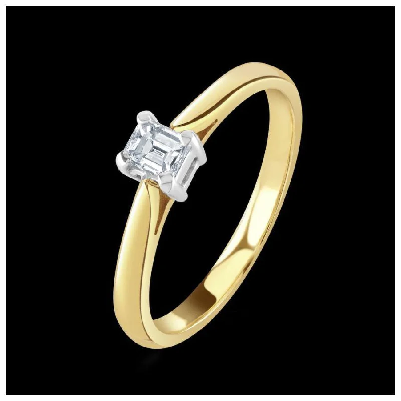 mosaic design rings for women -18ct yellow gold claw set emerald cut solitaire Diamond ring