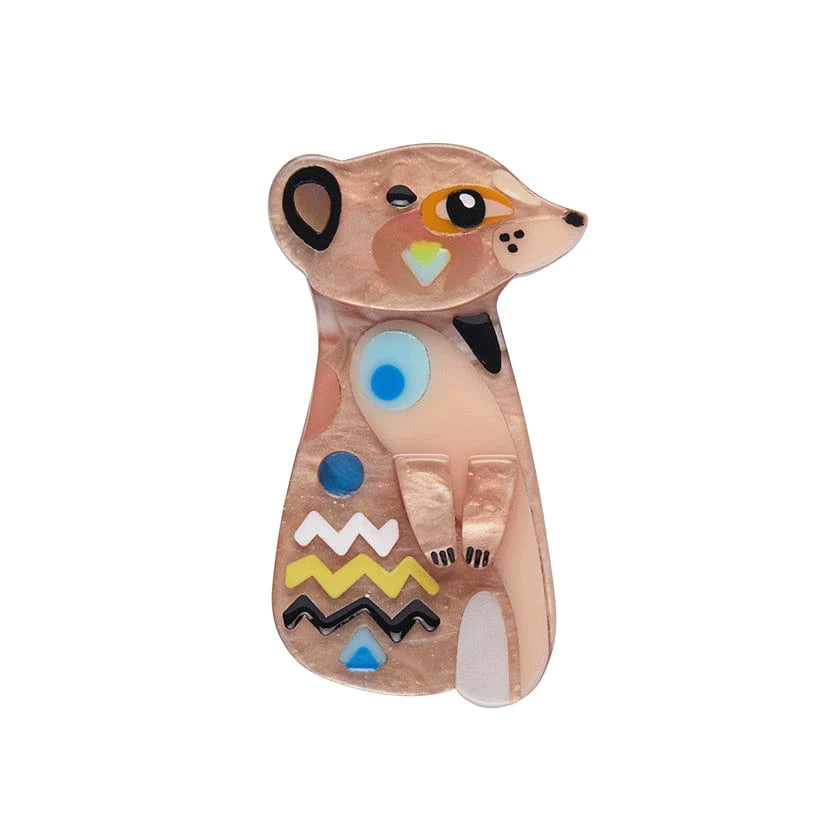 ladies silver brooch hematite stones -Erstwilder - The Masterful Meerkat Mini Brooch - Pete Cromer Wildlife (2022)