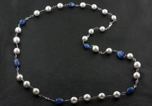 Ladies stylish choker necklaces -Pearl, Sapphire & Tanzanite Necklace