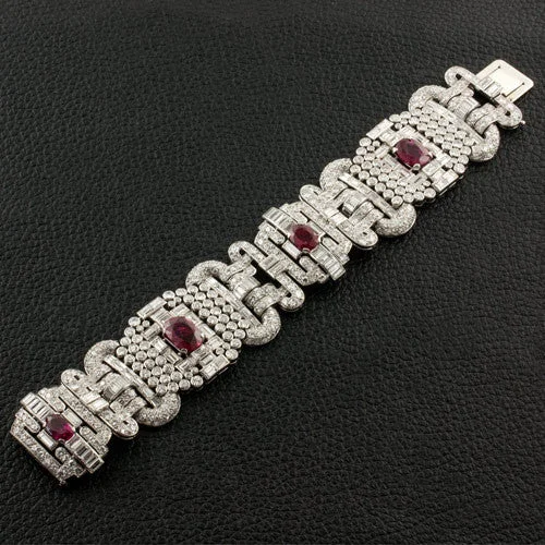 Ladies light glow bracelets -Art Deco Ruby & Diamond Estate Bracelet