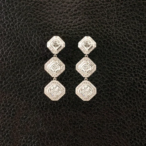 ladies earrings spiral textures -Asscher cut Diamond Dangle Earrings