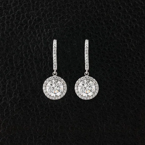 floral cutout earrings for women -Diamond Dangle Earrings with Halo