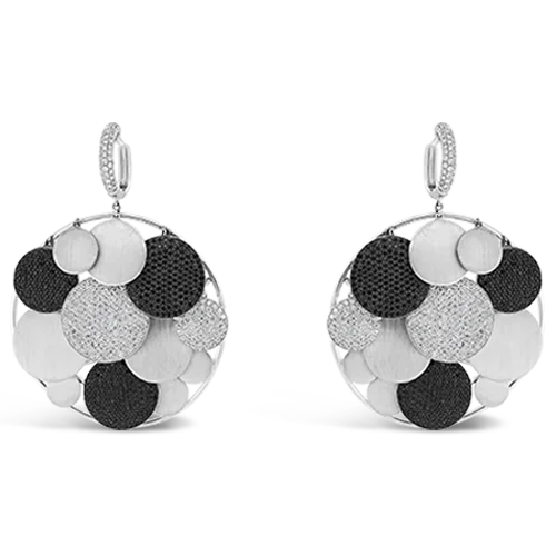 ladies silver earrings agate stones -Black & White Diamond Multi-Disc Dangle Earrings