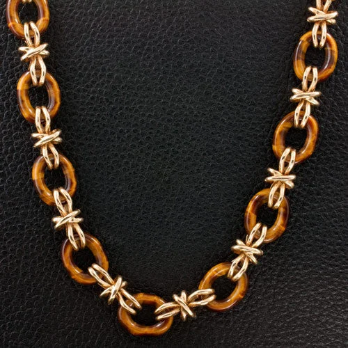 Ladies exclusive craft necklaces -Oval Link Tiger's Eye Estate Necklace