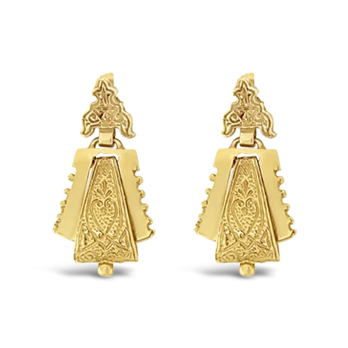 ladies gold earrings vine patterns -Gold Etched Estate Earrings