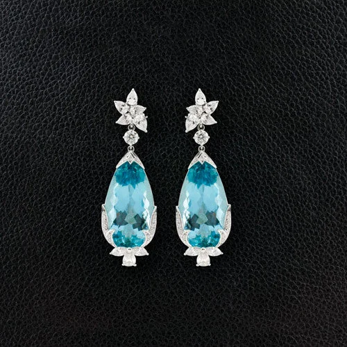 silver heart earrings for women -Aquamarine & Diamond Dangle Earrings