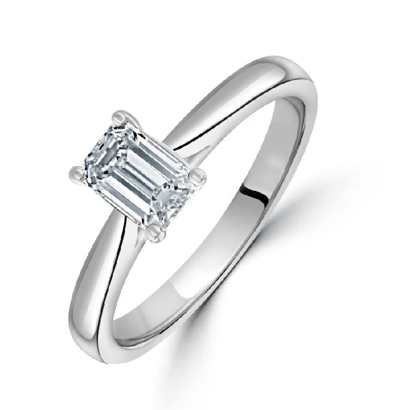 stackable gold rings for women -0.67ct Emerald Cut Diamond Solitaire Platinum Ring