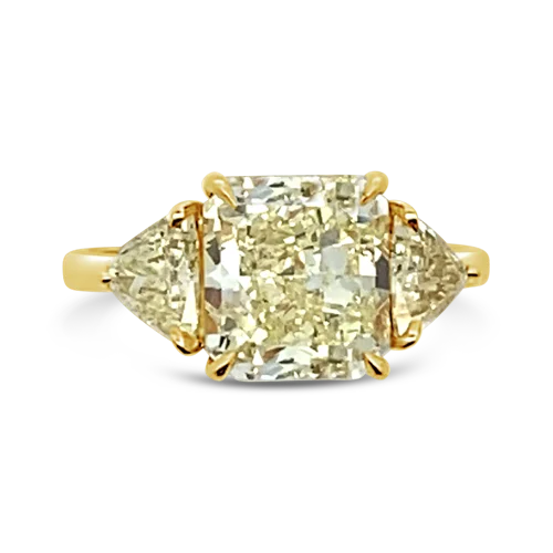 elegant diamond rings for women gifts -Three Stone Yellow Diamond Ring